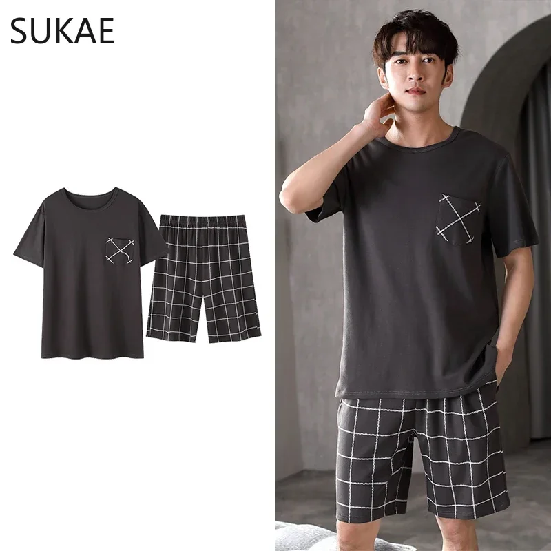 ビッグサイズ 4XL 夏ショーツ若い男性のための綿パジャマラグランレジャーパジャマ少年ファッション部屋着パジャマティーンエイジャーのため