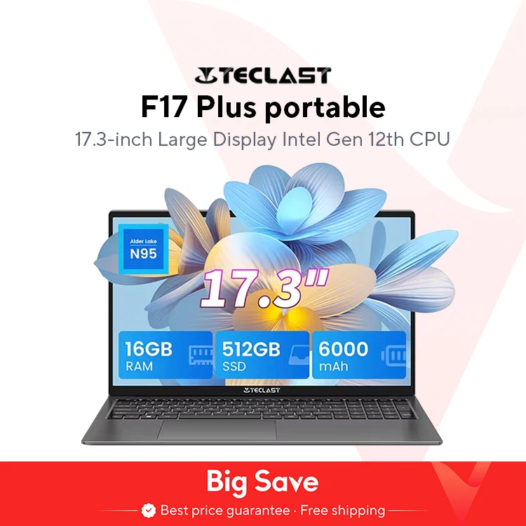 Teclast F17Plus 17,3-Zoll-Laptop Intel N95 16 GB RAM 512 GB SSD Windows 11 Notebook 180 °   Flip-Computer-Tastatur mit Hintergrundbeleuchtung Mini-HDMI