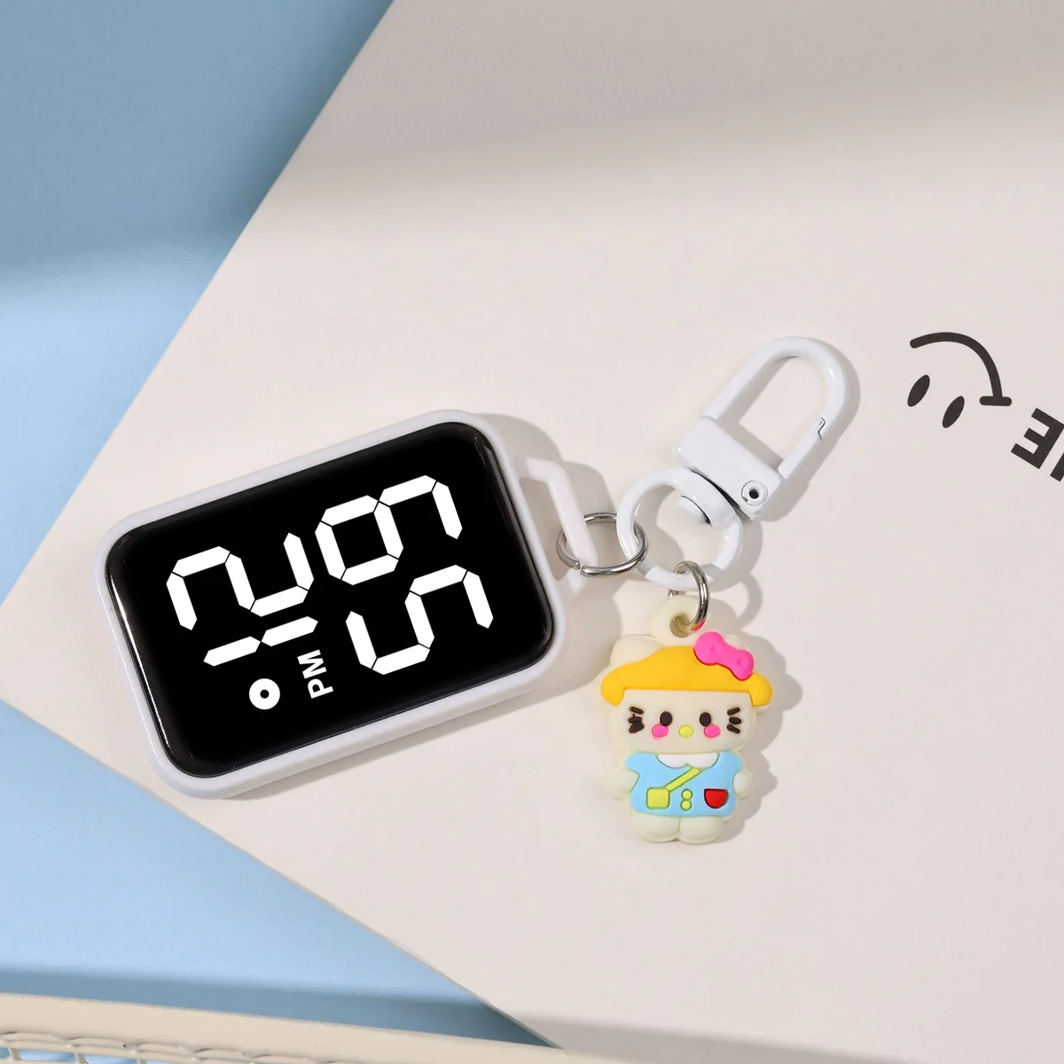 Quadratische große LED-Elektronikuhr mit Cartoon-Anhänger, kleine hängende Uhr, Touch-Display, digitale Anhängeruhr