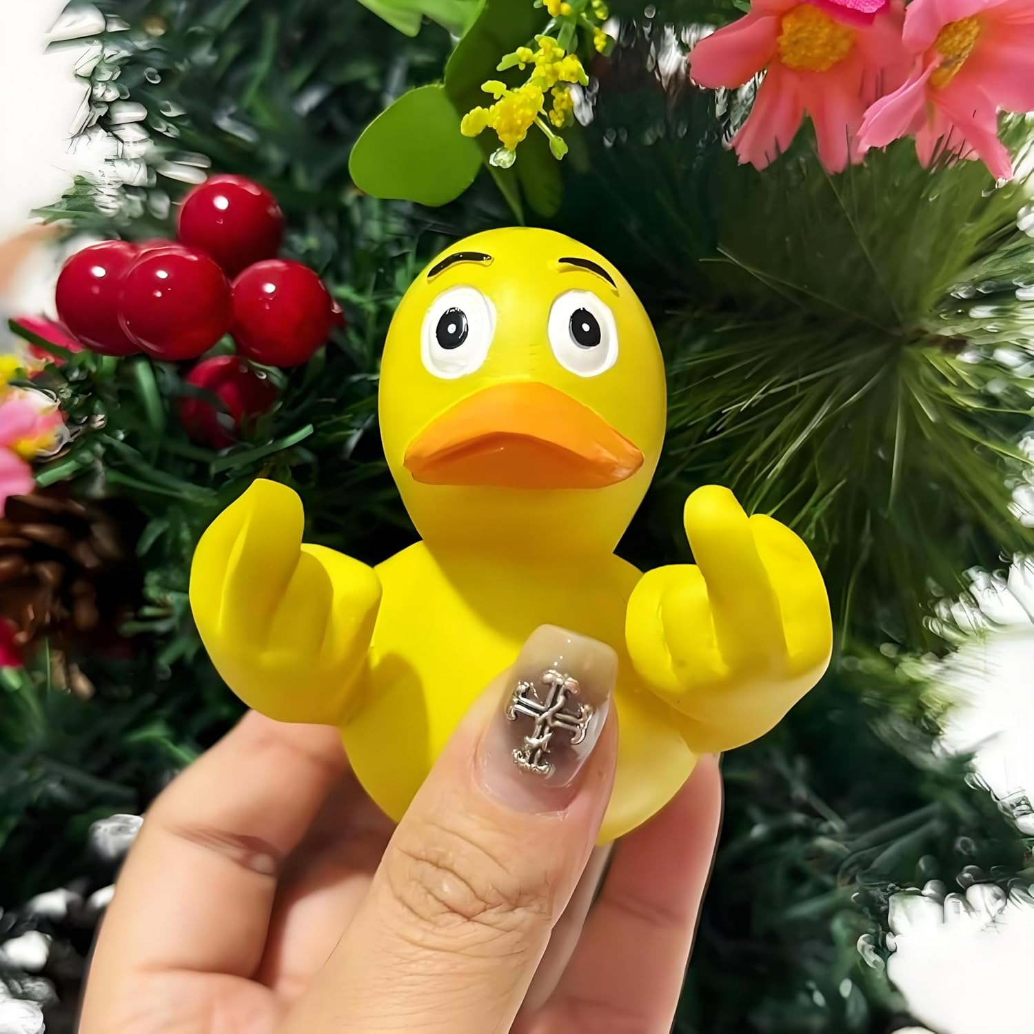 Middle Finger Duck Rubber Ducks Finger Trump Bidem With Us Flag Pattern Small Yellow Duck For Jeep Car Truck Dashboard Interior