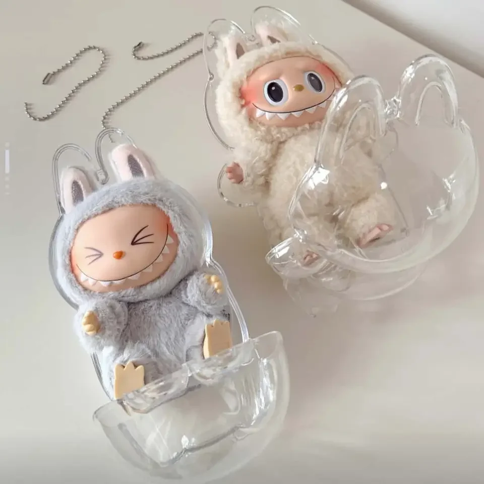 Transparent Protective Cover for Labubu Monster Toy Elf Doll Cover Storage Box Cute Elf Plushie Display Cover for Party Gifts