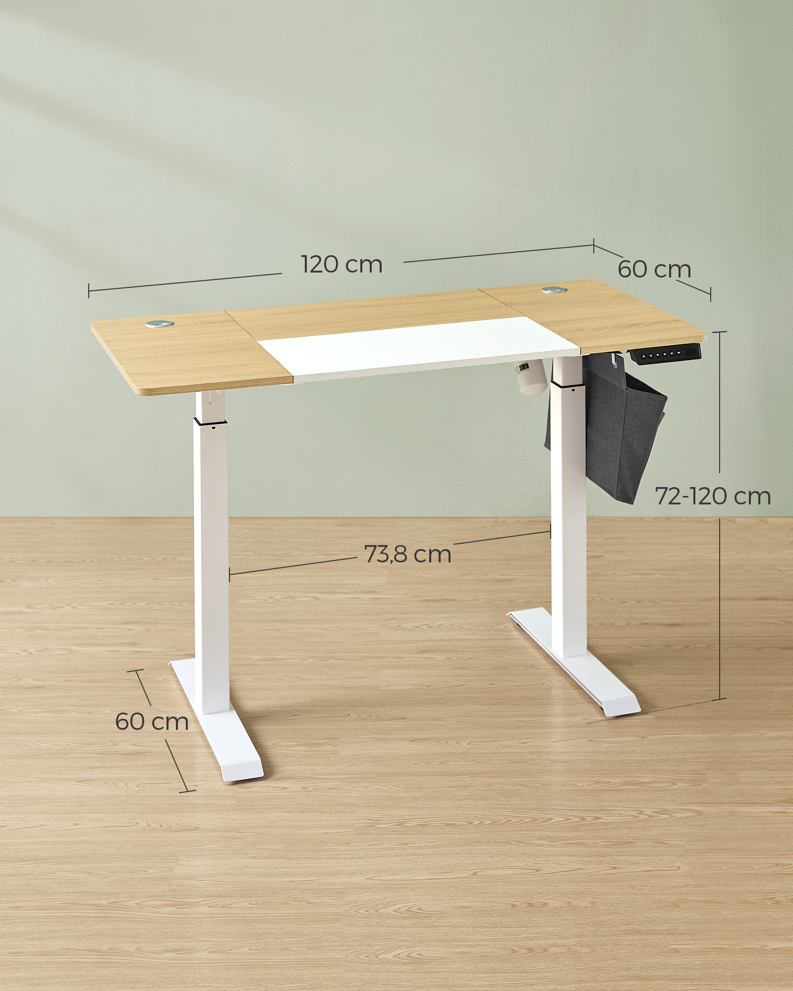 Songmics In Hoogte Verstelbaar Bureau Elektrisch, 120/140/160 Cm, Met Stoffen Organizer