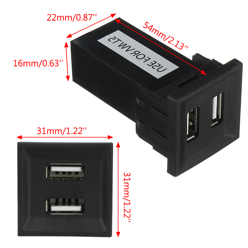Xe Ô Tô 2 Cổng USB Sạc Adapter Ổ Cắm Xe Volkswagen Cho VW T5 Vận Tải 2003-2009 Bộ Sạc Dash Trống Công Tắc Xe Ô Tô Ổ Cắm Sạc