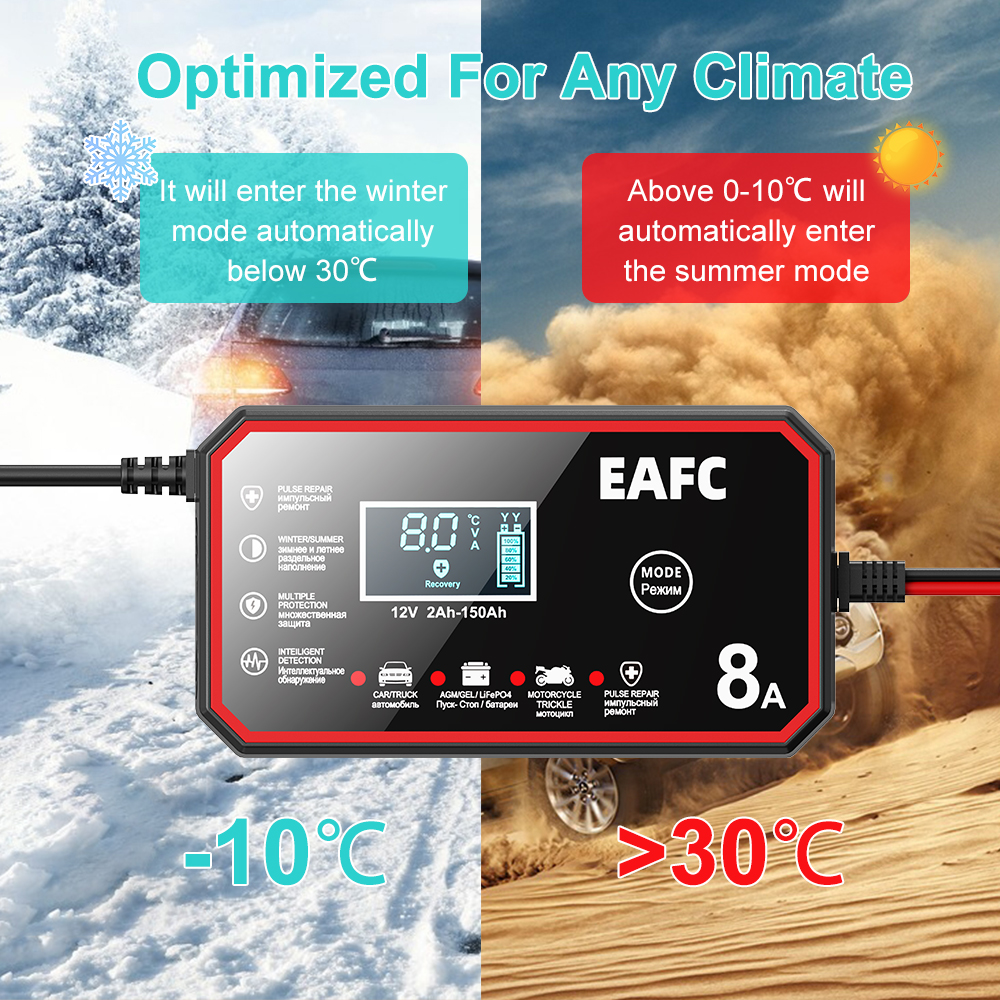 12V 8a 12V 6a Smart Auto Accu Lader Puls Reparatie Automatische Start Snellader Motorfiets Truck Lood Zuur Batterijen