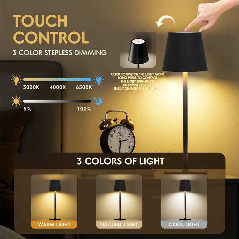 3 farben Tisch Lampe LED Touch Sensor Desktop Nachtlicht Wiederaufladbare Drahtlose Leselampe Für Zimmer Hotel Bar Restaurant Dekor