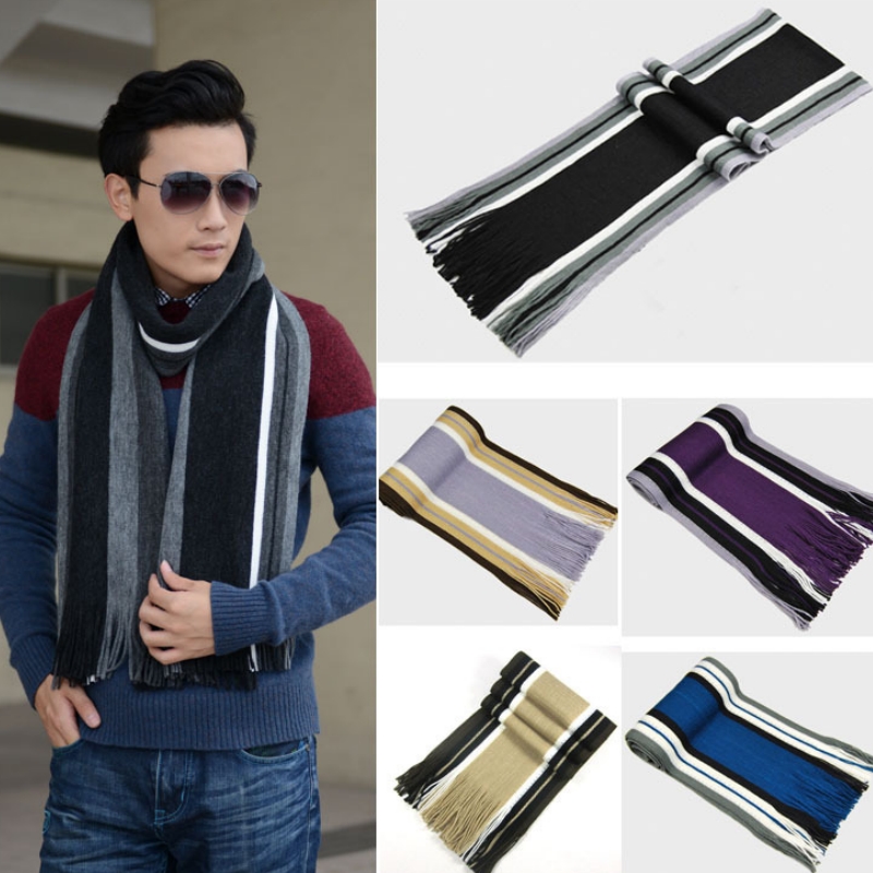 Heißer Modedesigner Herren Schal Winter Klassisch Kaschmir Warm Weich Fransen Gestreifter Schal Quaste Schal Wrap Halswärmer