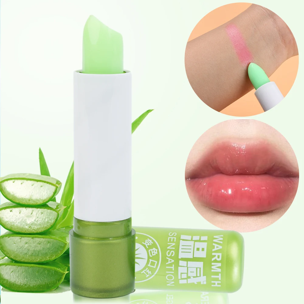 1 bálsamo labial hidratante de larga duración, lápiz labial Natural de Aloe Vera, Color que cambia de humor, lápiz labial hidratante de larga duración, maquillaje de labios