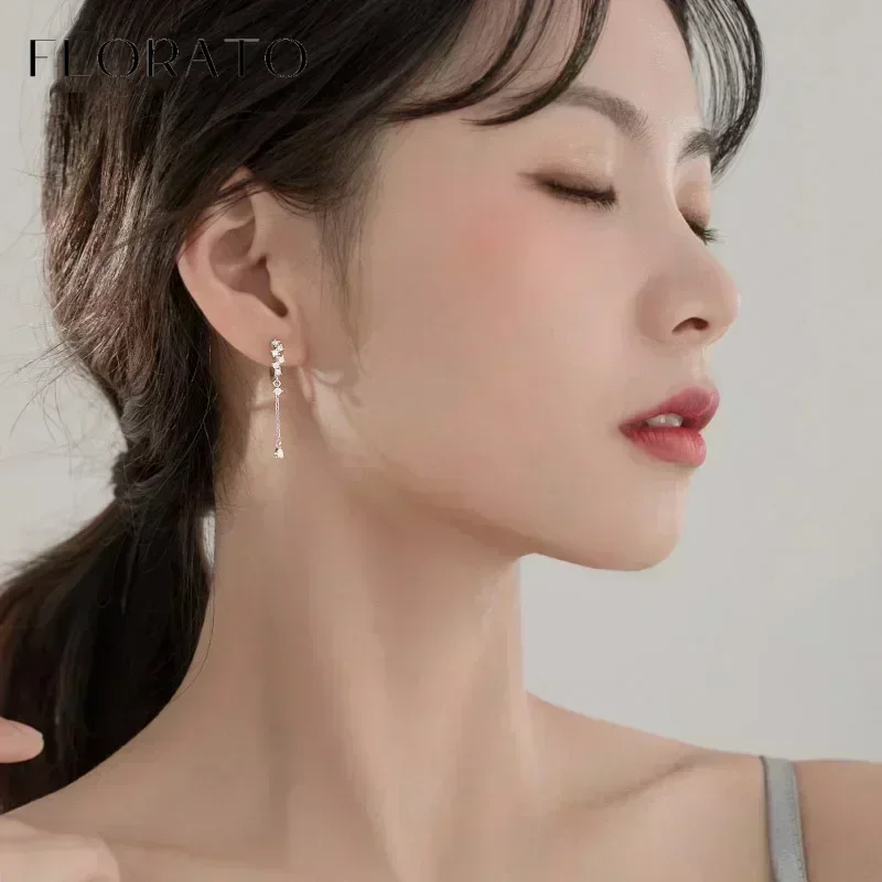 FLORATO-pendientes de plata de ley 925 con cadena y colgante de borla, aretes de plata de circón para mujer, joyería de boda de lujo