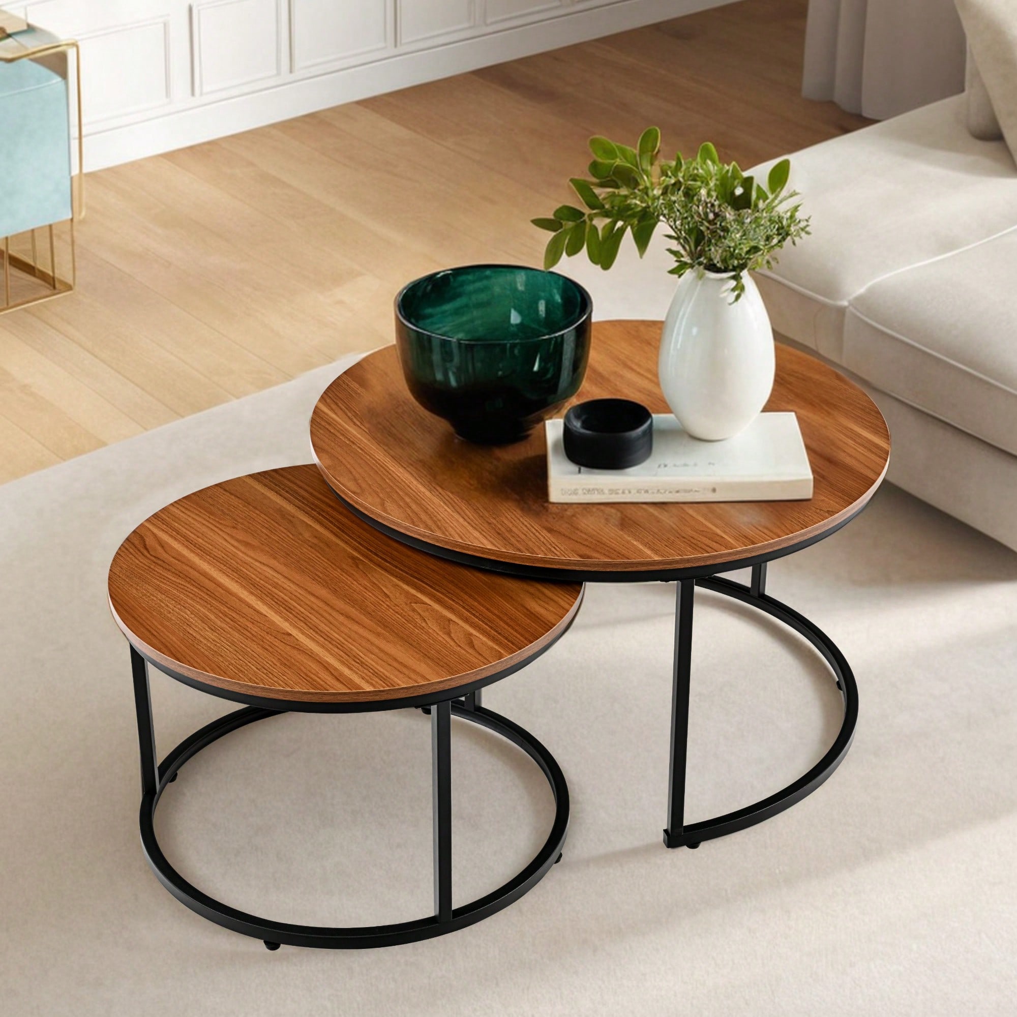 EGOONM 2Pcs Nordic Coffee Table 2 in 1 Round Combination Office Tea table Modern Minimalist Home Sofa Ins Side Table Living Room