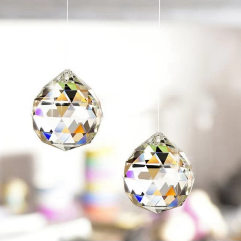20mm Clear Crystal Ball Prism Pendant, Sun Catcher Rainbow Producer, Suspended Crystal Prism, Illuminated Bead Prisma Pendant