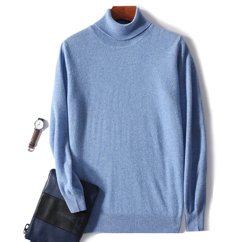 Herren-Rollkragenpullover aus 100 % reiner Wolle für Herren, 2024, Herbst und Winter, große Größe, lockerer Strickpullover, warm halten, Oberteile, Herrenpullover