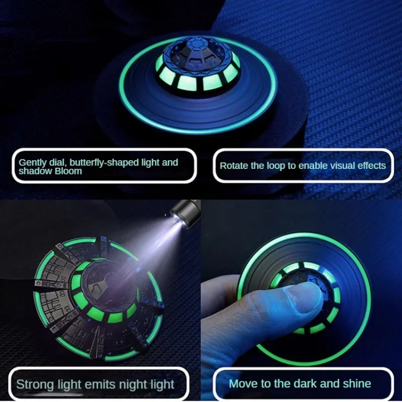 Cool Spaceship UFO Fidget Spinner EDC Metal Alloy Luminous Fingertip Gyroscope Relaxing Toys for Adults Children Anti Anxiety