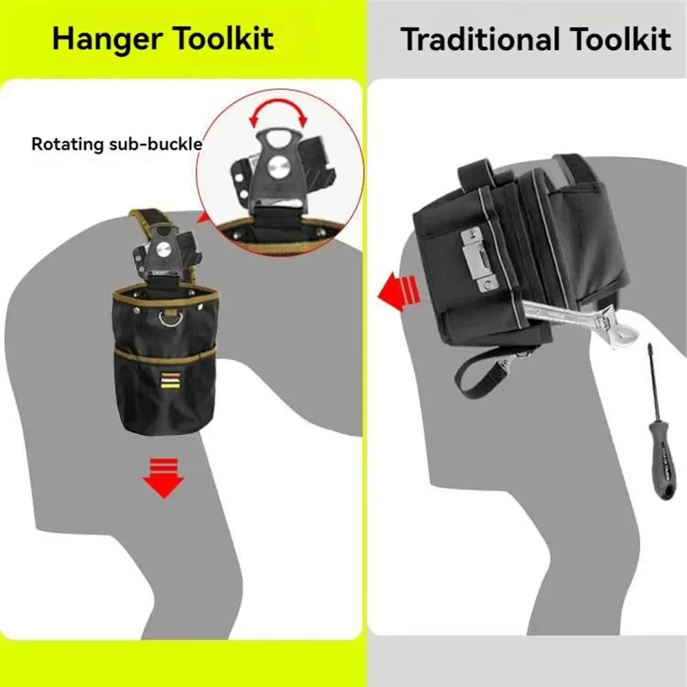 Tool Bag Tool Pouch for Woodworking Electrician Mechanic 1680D Rotatable Quick-hanging Nail Tool Bag Man Gift Tool Organizer