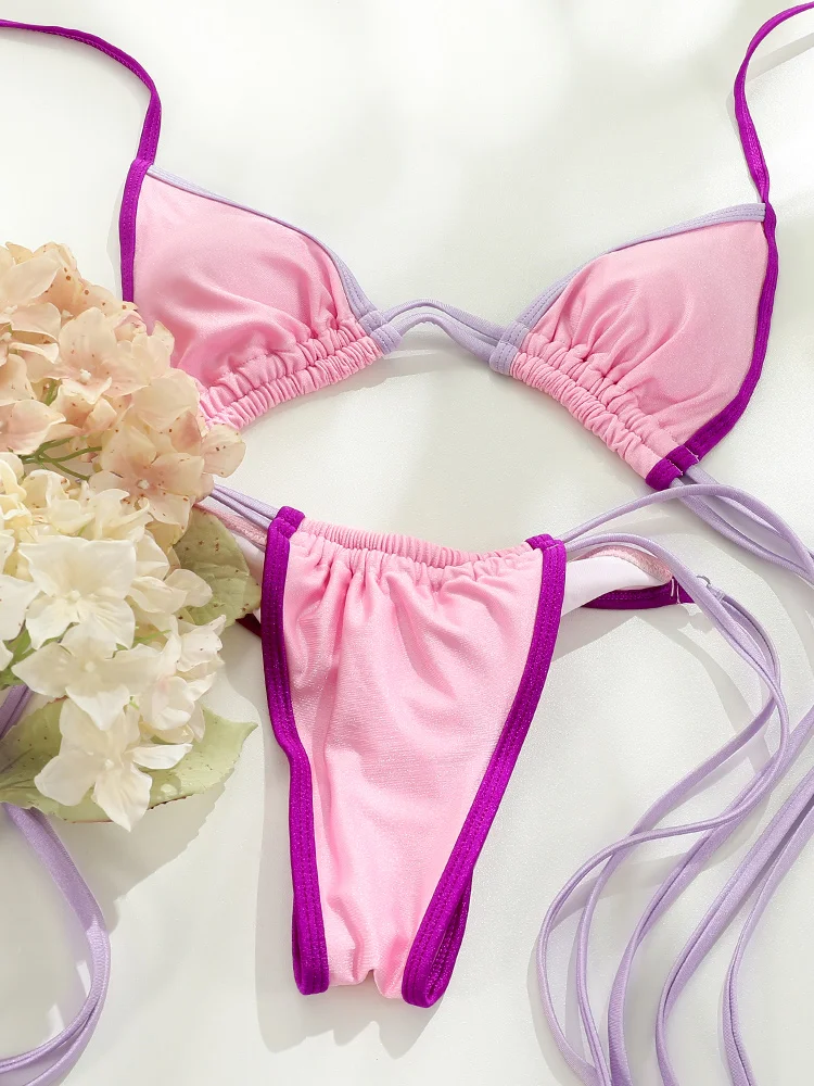 Maillot de bain deux pièces sexy pour femmes, bikini, string, ensemble deux pièces, bandage, vêtements de plage, 2024