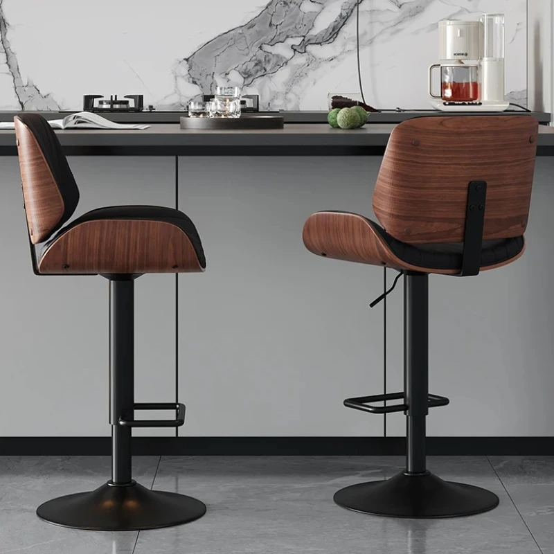Taburetes de Bar ajustables negros, Taburetes de Bar modernos y elegantes comerciales giratorios, Taburetes ergonómicos de madera maciza Para Barra, muebles