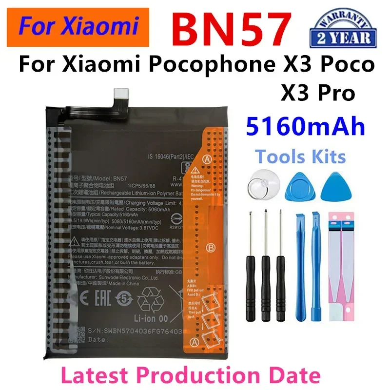 Brand New BN57 5160mAh Battery  For Xiaomi Pocophone X3 Poco /X3 Pro  Phone Replacement Batteries+Tools