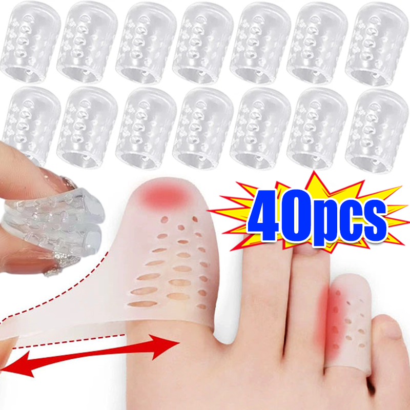 1-40 шт., прозрачные силиконовые накладки на пальцы ног, женские гелевые защитные накладки на маленькие пальцы ног, трубка для ухода за ногами, колпачки на пальцы, эластичность, предотвращает волдыри