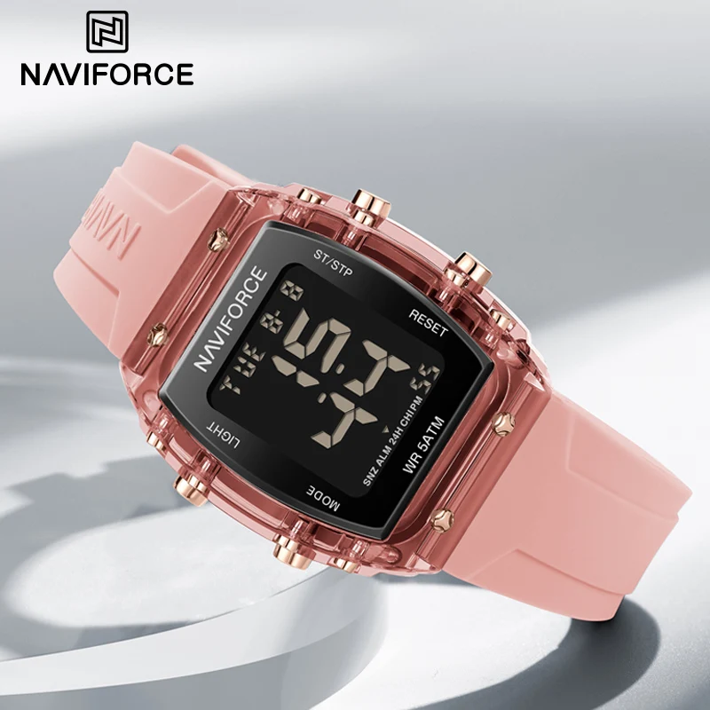 Relojes NAVIFORCE para mujer, reloj femenino con movimiento Digital LCD, moda 50m, banda de silicona resistente al agua, relojes de pulsera electrónicos deportivos