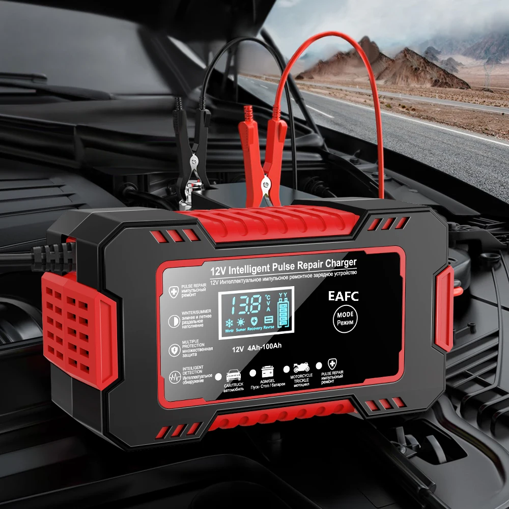 Cargador de batería de coche 12V 6A reparación de pulso pantalla LCD carga rápida inteligente AGM cargador de plomo-ácido de GEL de ciclo profundo para motocicleta automática