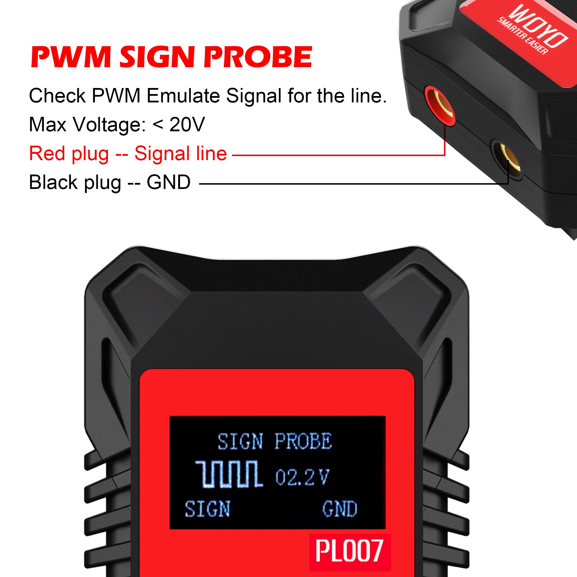 WOYO PL007 Probador CAN LIN PWM, reconocimiento automático de CAN-H y CAN-L, lectura de velocidad de baudios, para diagnóstico automotriz