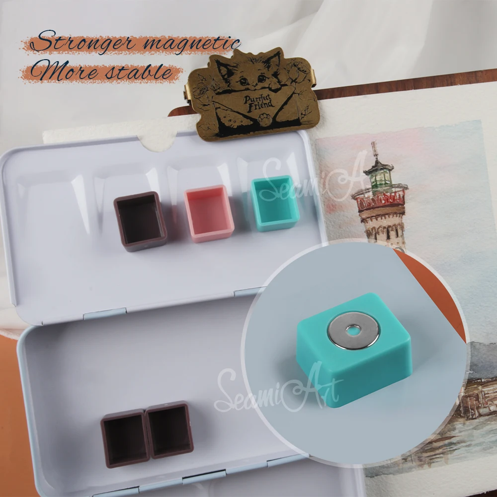 SeamiArt 50 ชิ้นแม่เหล็กครึ่งกระทะสี่สีสําหรับหลอดสีน้ํา Subpackage ดีบุกกล่อง Palette จิตรกรรมเครื่องมืออุปกรณ์ศิลปะ