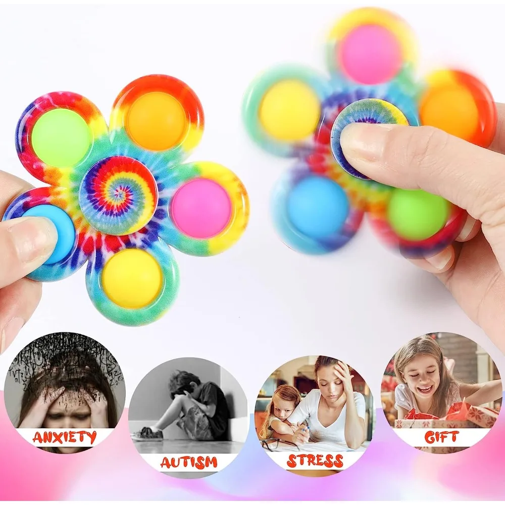 Tie Dye Simple Fidget Spinner Pop ของเล่นนิ้วมือ Push Bubble Hand Spinner สําหรับ ADHD ความวิตกกังวลความเครียดบรรเทา Sensory ของขวัญสําหรับเด็ก
