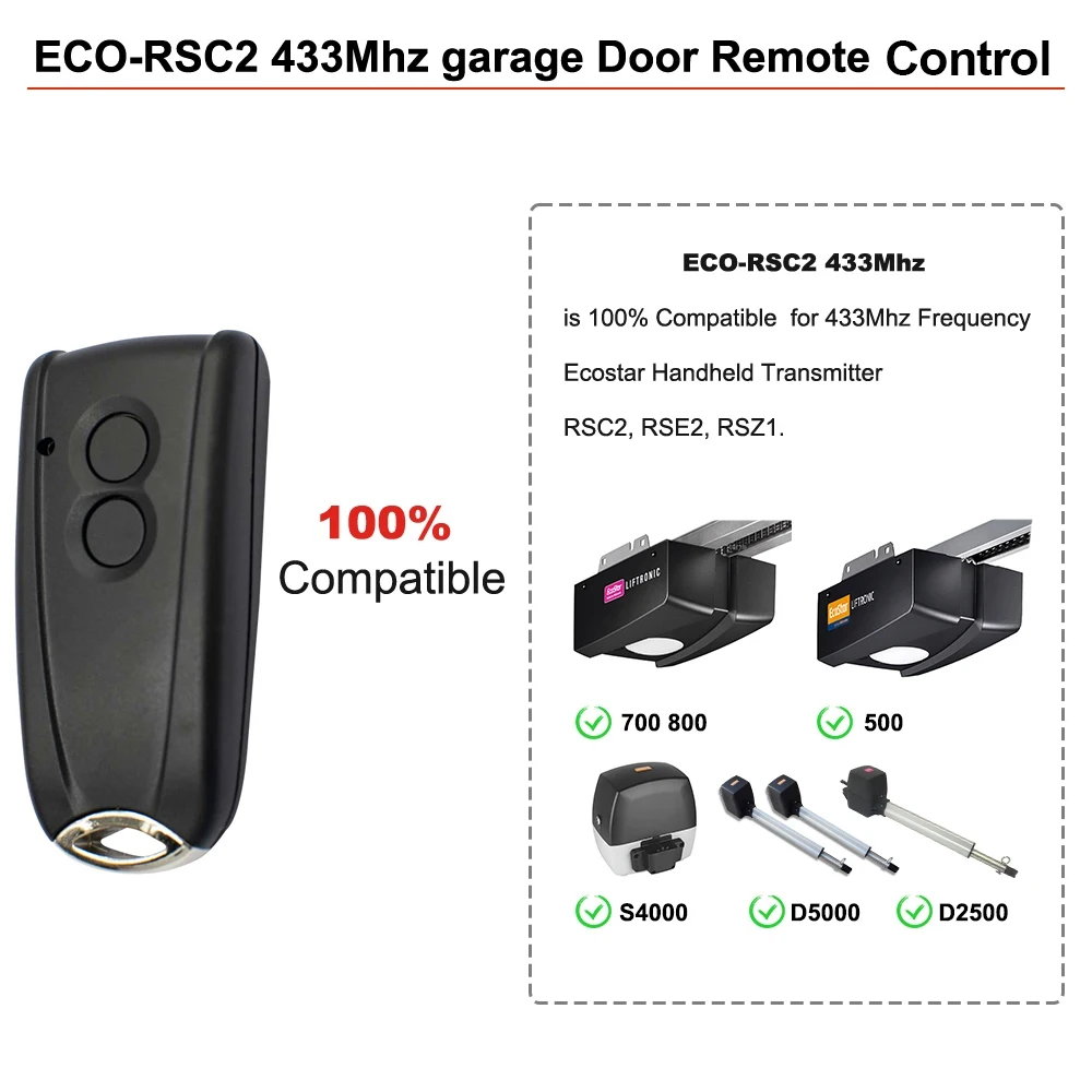 2pc HORMANN ECOSTAR RSC2 RSE2 433 Remote Control For Liftronic 500 700 800 Garage Door Opener 433.92MHz Rolling Code Transmitter