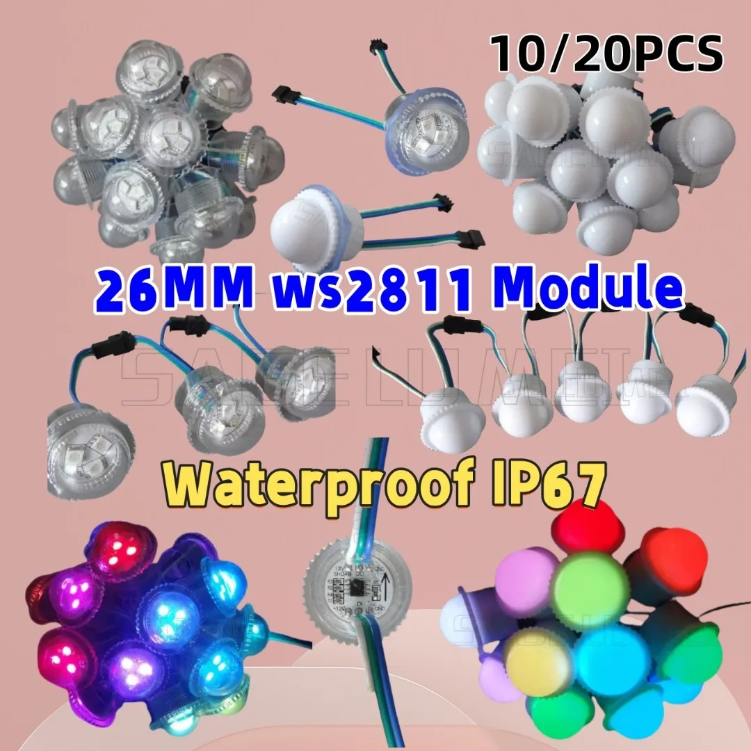 10PCS 20PCS 26mm IP67 WS2811 LED Modul 3Punkt Licht SMD5050 Transparente Shell RGB Chips IP68 für KTV decor Vergnügungspark DC12V