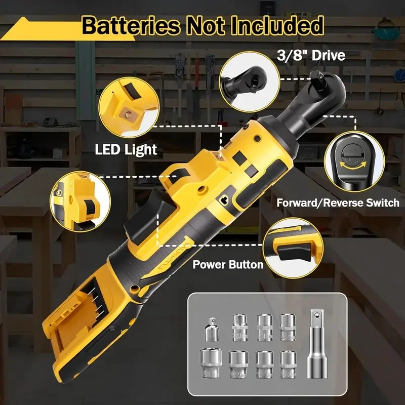 3/8" kabelloser elektrischer Ratschenschlüssel 500 N.M Akku-Schraubendreher Schlagentfernung für Dewalt 18V-21V Akku