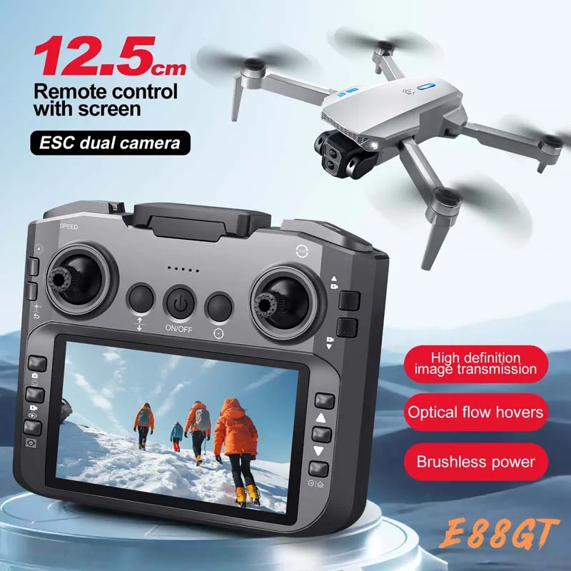 E88gt tela grande wifi fpv drone quadcopter com grande angular hd 8k câmera altura segurar rc dobrável quadcopter drones uav presente brinquedo