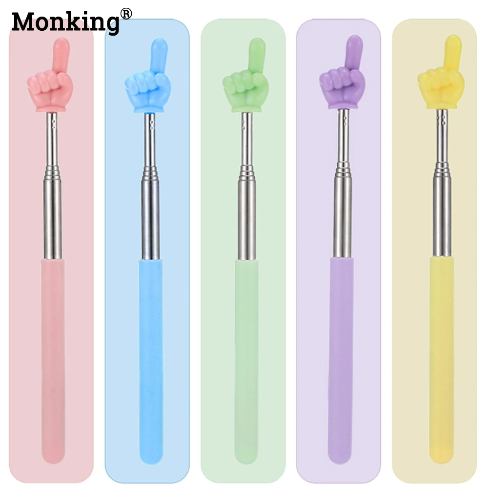 Monking Puntatore didattico in acciaio inossidabile Asta telescopica Design con dita Lavagna Bastone didattico Forniture per ufficio scolastico