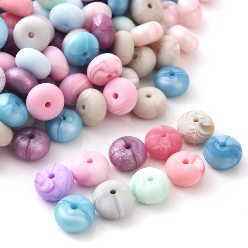 Mini ábaco de silicona de 14mm y 50 Uds., platillo de calidad alimentaria, cuentas sueltas para mordedor de bebé, collar, chupete, Clip, fabricación de joyas