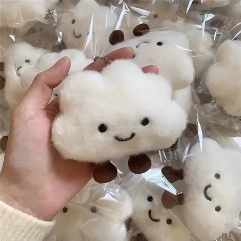 Niedlicher Plüsch-weißer Wolken-Anhänger, Schlüsselanhänger, Mädchen-Taschenzubehör, Kawaii-Anhänger, Puppe, Paar, Schlüsselanhänger