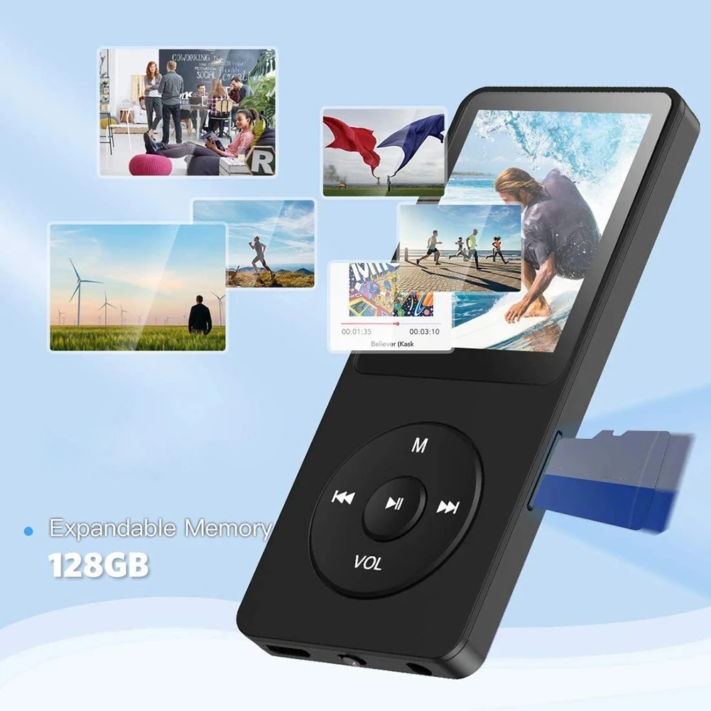 1,8 Zoll MP4 MP3-Player Eingebauter Lautsprecher Tragbarer Musik-Player Bluetooth 5.4 Stereo-Player Sport FM-Radio E-Book TF-Aufnahme