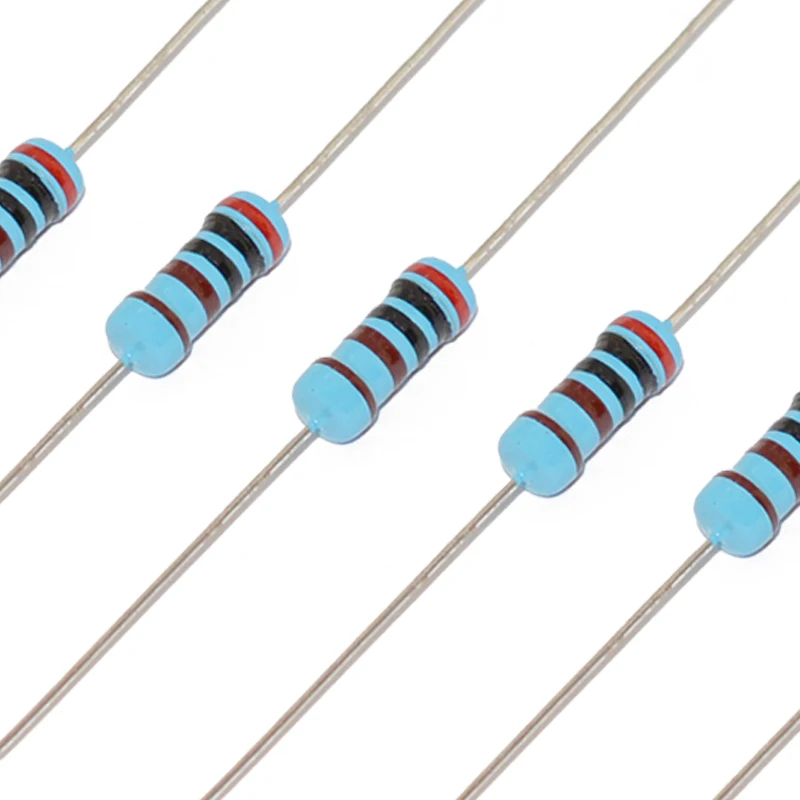 50pcs 1/2W Metal Film Resistor 1.1 1.3 1.8 2 2.2 18 20 22 180 200 220 R K Ohm 1% 0.5W 1K8 2K 2K2 Resistance 1R8 2R 2R2 0.1R-10M