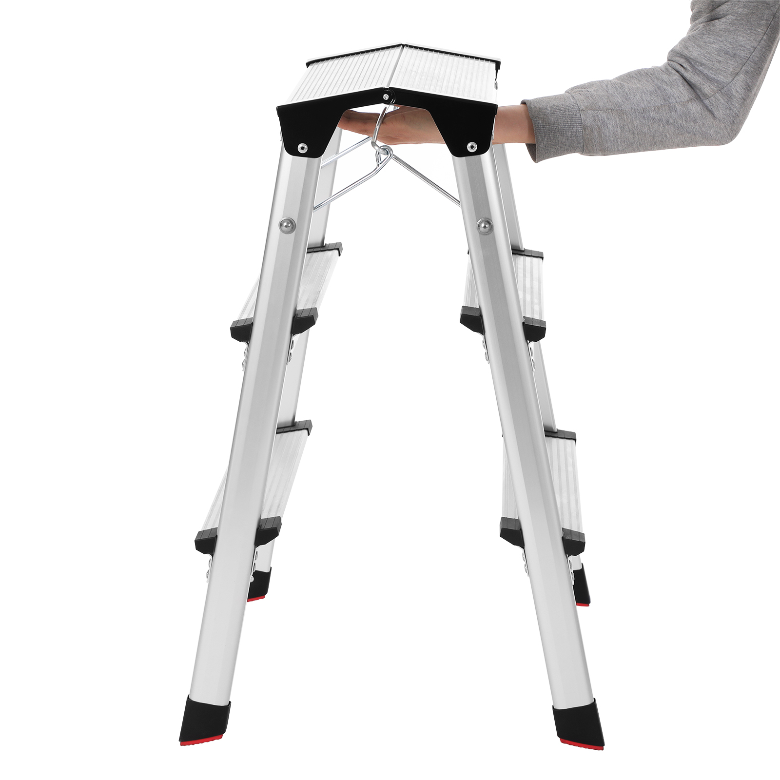 SONGMICS Trittleiter, Leiter, Aluleiter, 3 Stufen, Stehleiter, Mehrzweckleiter, bis 150 kg