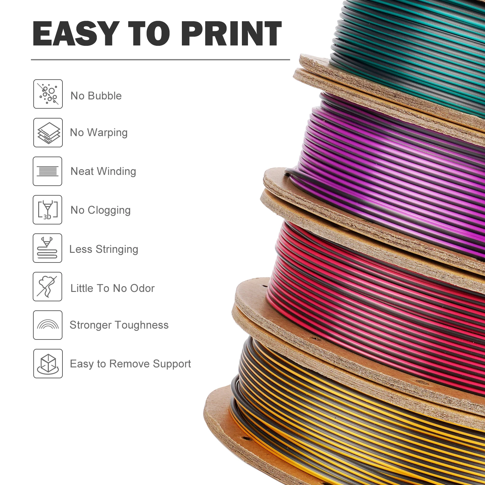ERYONE 250G Dual-Color Matte Silk/Tri-Color Silk/PLA Filament 1.75 มม. ± 0.03 สําหรับ 3D การพิมพ์ Fast Shipping