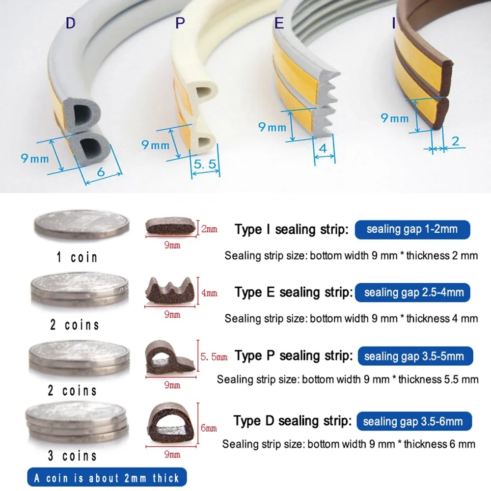 Rubber Foam Window Door Seal  Self Adhesive Windproof Tape Door Joint Filler Collision Avoidance Soundproof Sealing Strip
