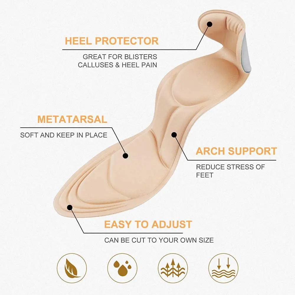 7D morbida memory foam sottopiede inserti tallone post posteriore traspirante antiscivolo per le donne scarpe con tacco alto scarpe plantari di supporto dell'arco plantare