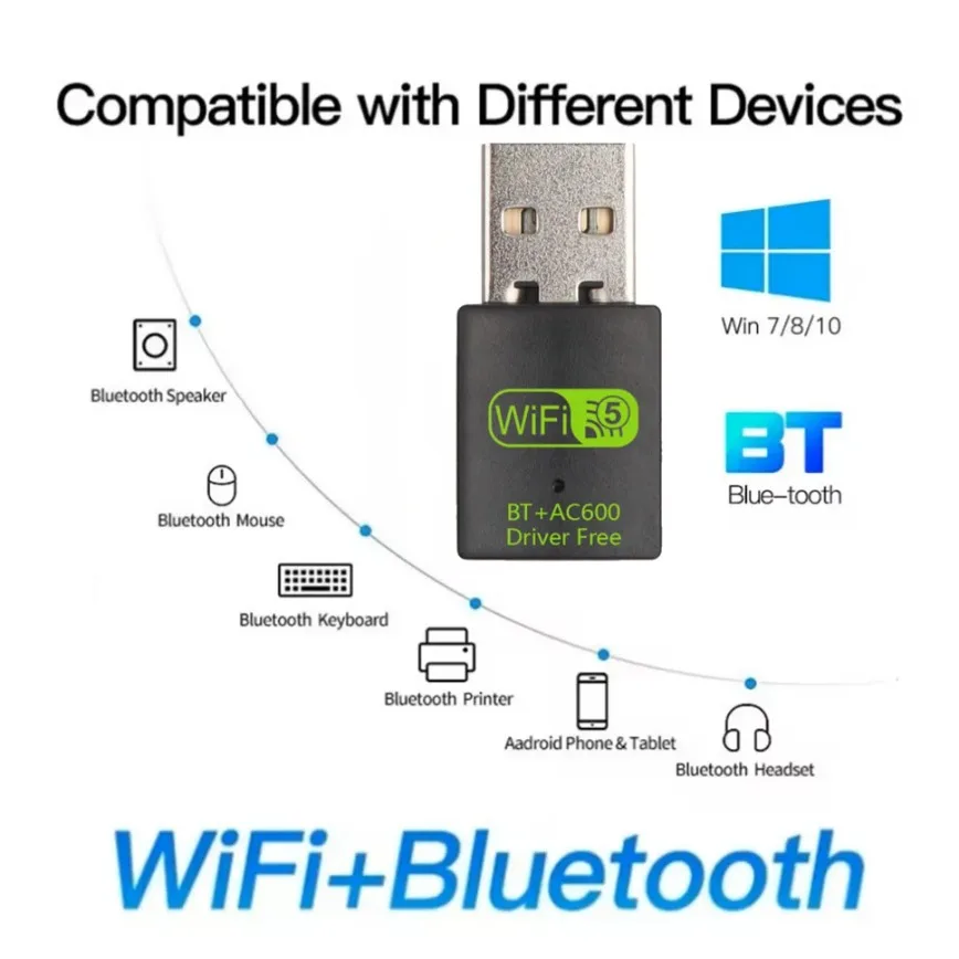 2 в 1 USB WiFi Bluetooth-адаптер 600 Мбит/с двухдиапазонный 5G/2,4G USB Wi-Fi-адаптер USB Bluetooth-адаптер Беспроводная сетевая карта для ПК