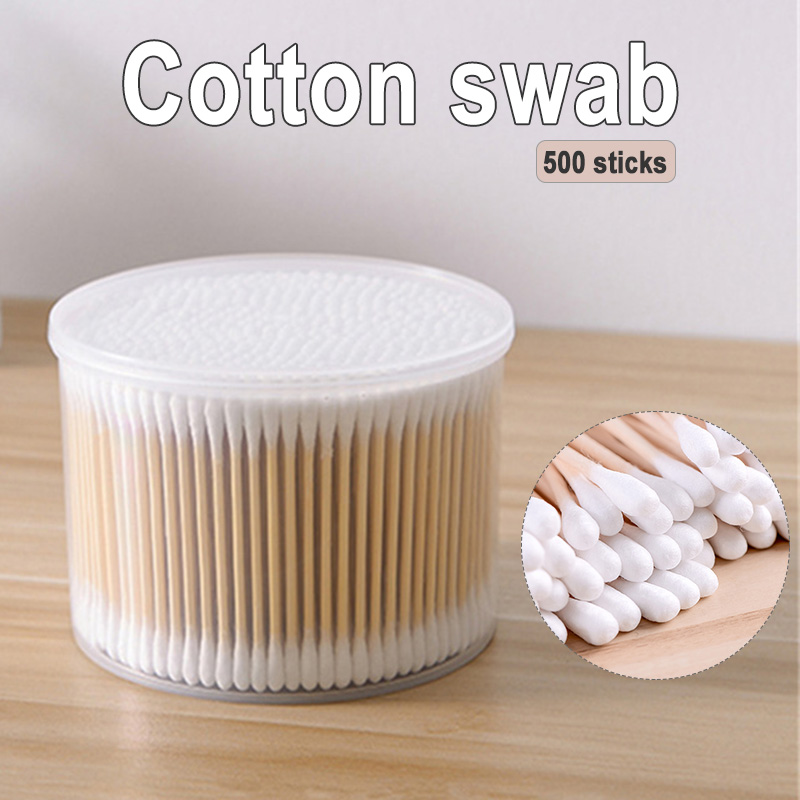 500 PCS Cotton Swabs With Case Natural Organic Paper Cotton Dual Round Head Cotton Swabs Strong Bamboo Sticks Cosmetic Tools