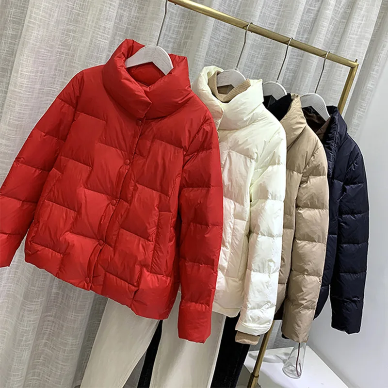 Schinteon Frauen Licht Unten Jacke Einfache Casual Einfarbig Stehkragen Kurze Outwear Herbst Mantel Weibliche Neue 2023 Mode