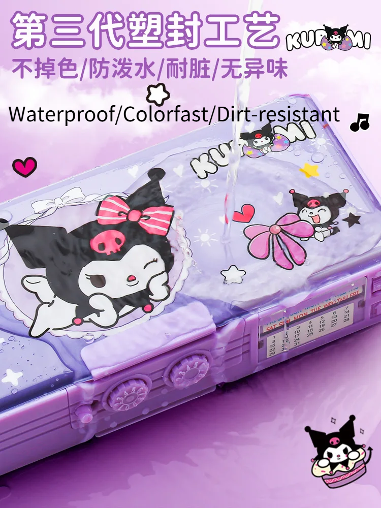 Sanrio Kuromi Melody Automatic Pen Case, Multi-Funcional Combinação Lock Pen Pouch, Large Capacity Papelaria Box, Desktop Storage