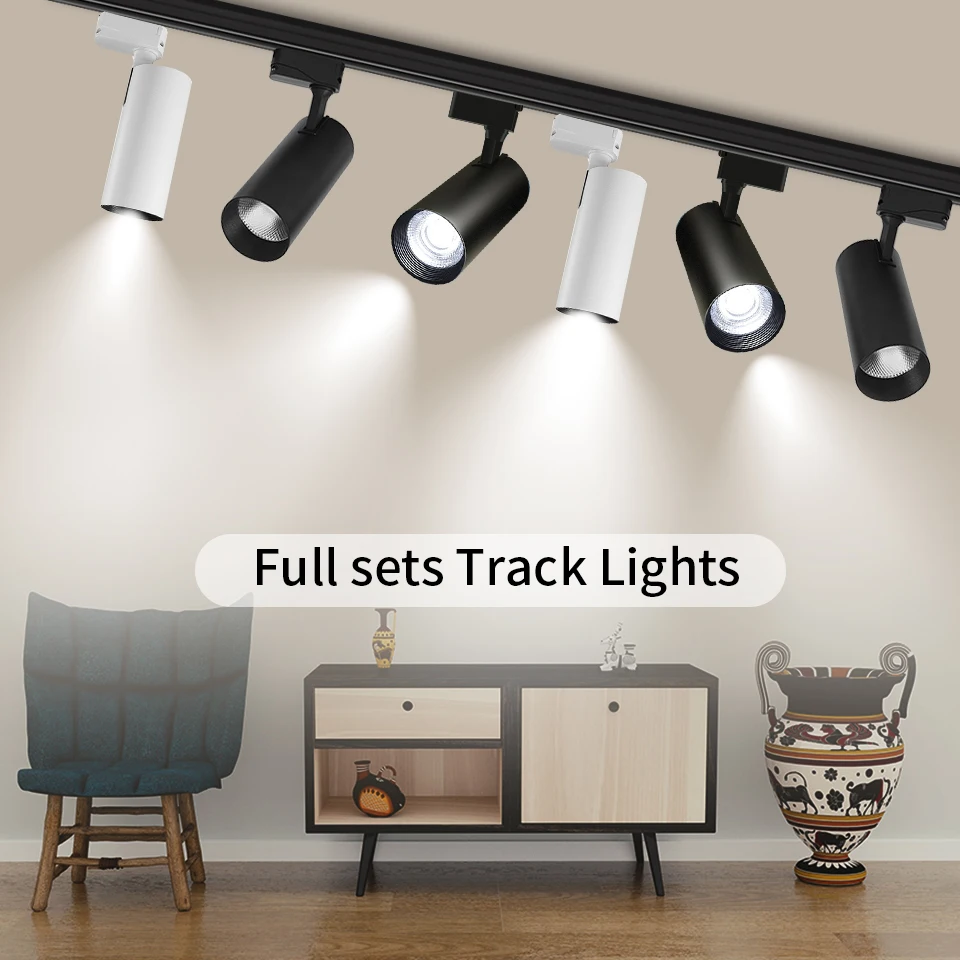 Foco de luz de pista Led COB, iluminación de riel AC220V 12W 20W 30W 40W, conjunto de foco de riel de pista Led, tienda de ropa, tienda, hogar