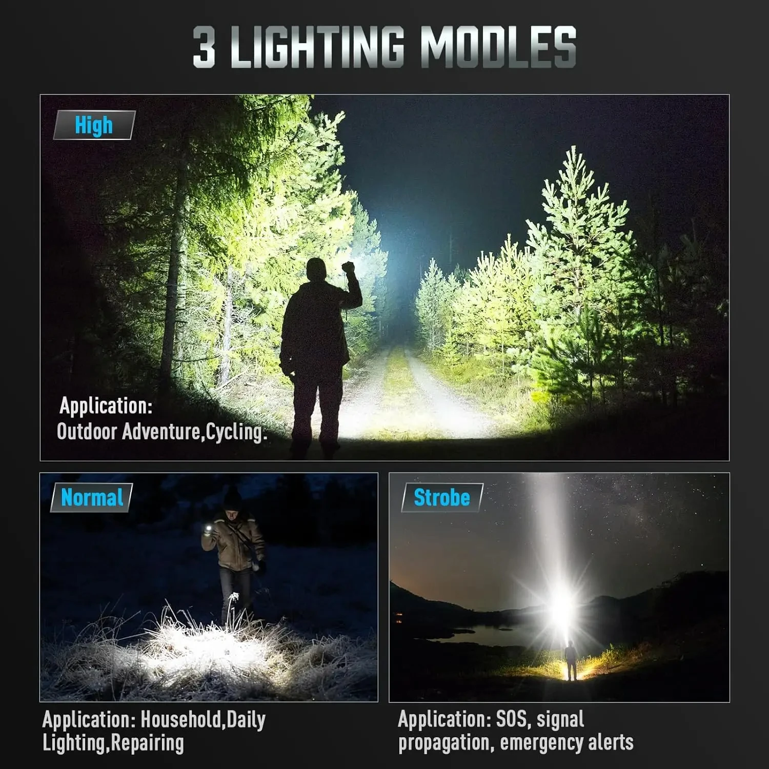 Linterna de luz fuerte, linterna LEP de larga distancia, carga USB, Zoom telescópico de emergencia para exteriores, antorcha superbrillante