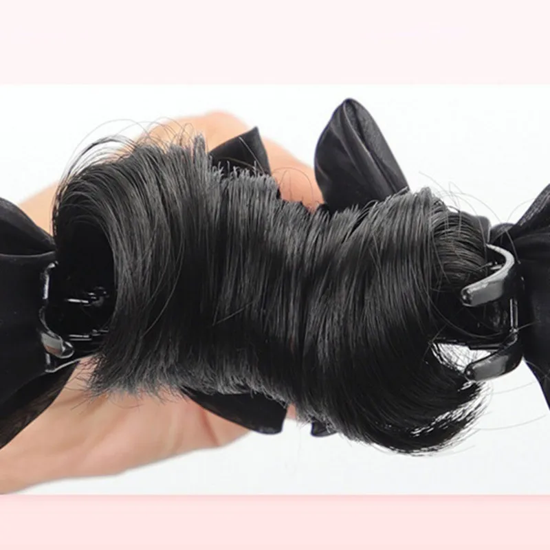 Synthetische Chignon Bowknot Ball Kopf Clip Haar Tasche Weibliche Simulation Haar Hohe Schädel Blume Knospe Kopf Perücke Stirnband