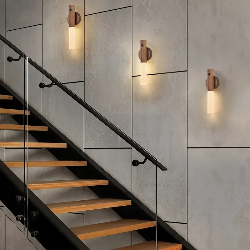 Smart Motion Sensor Night Light LED โคมไฟติดผนังแม่เหล็กแบบชาร์จไฟได้แบบพกพาสําหรับห้องโถงห้องนอนบันไดห้องน้ําตู้ตกแต่ง