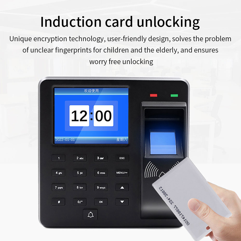 Kontrola dostępu Maszyna do rejestracji czasu pracy Rozpoznawanie linii papilarnych/hasło/karta RFID 125 kHz Zegar czasu Rejestrator rejestracji pracownika