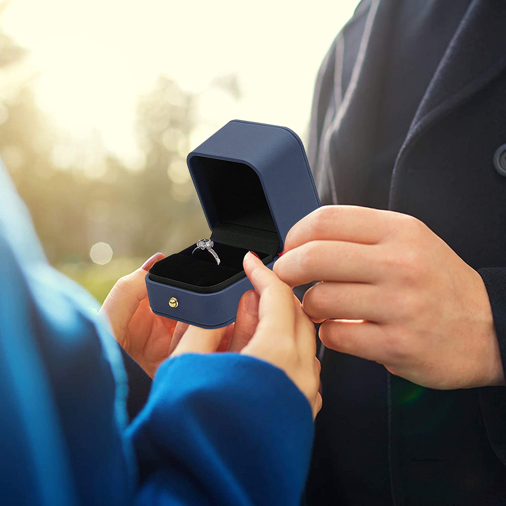 婚約指輪用のダブルスロット付きヴィンテージジュエリーボックスケース,隠し収納ボックス,PUレザーパッケージケース