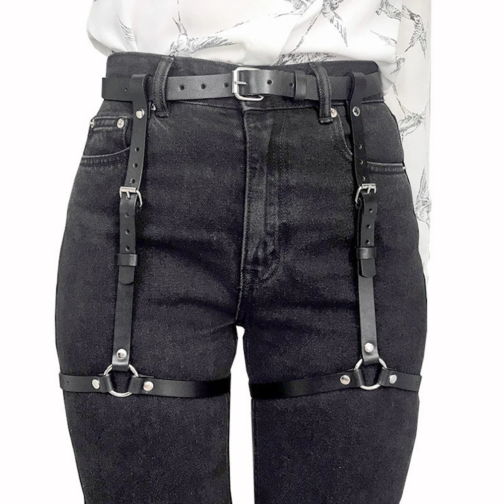Modieuze dames Pu lederen beenharnas Body Harnas Borst Punk Gothic Been Kousenband Riemen Gothic Taille Riem Kleding Accessor